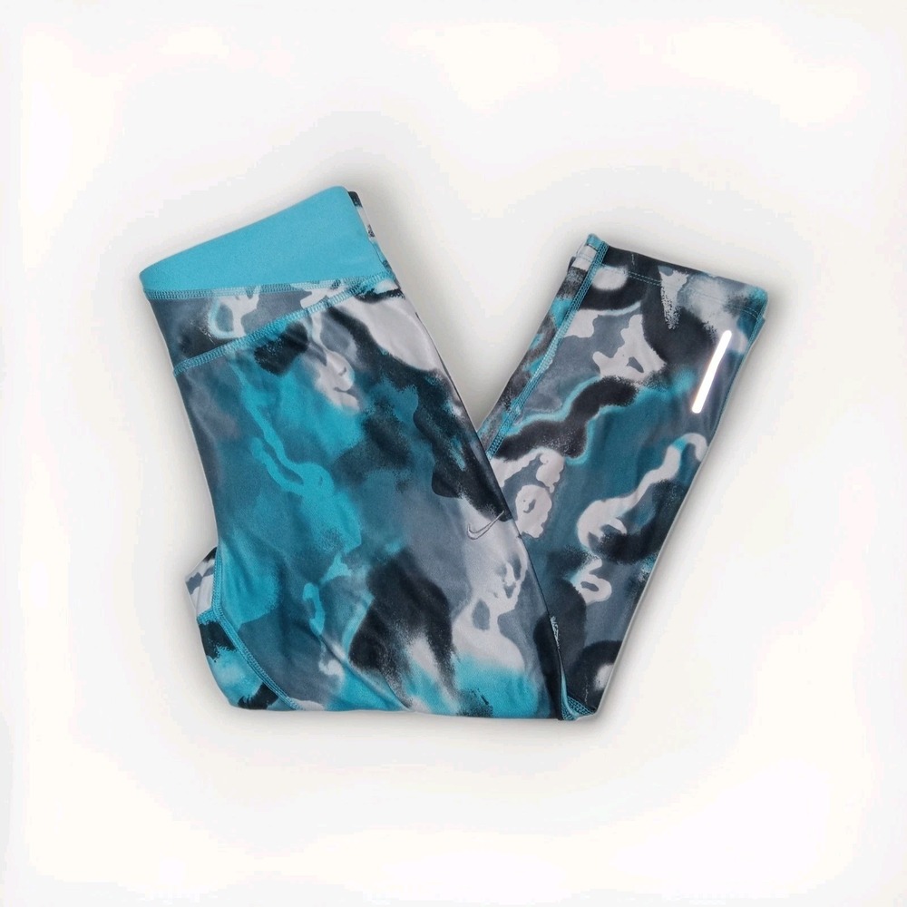 Nike Dri-FIT Twisted Capri Leggings Womens S Teal Black Abstract